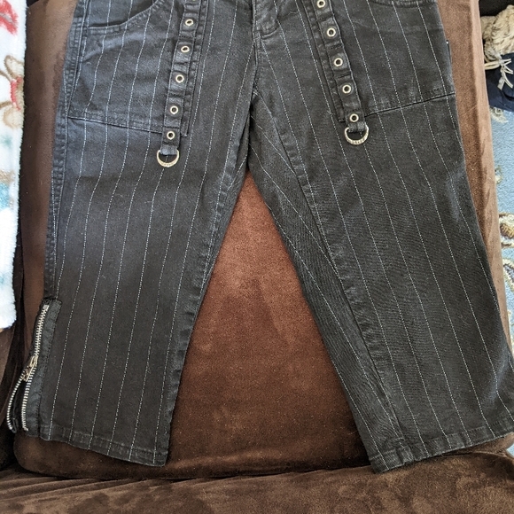 Black Pinstripe Pants with Zipper Detail - Picture 1 of 8